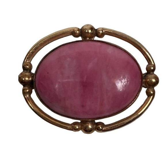 Vintage Uncas 10K Gold Filled Brooch Pink Oval Stone Romantic Signed - Picture 1 of 9